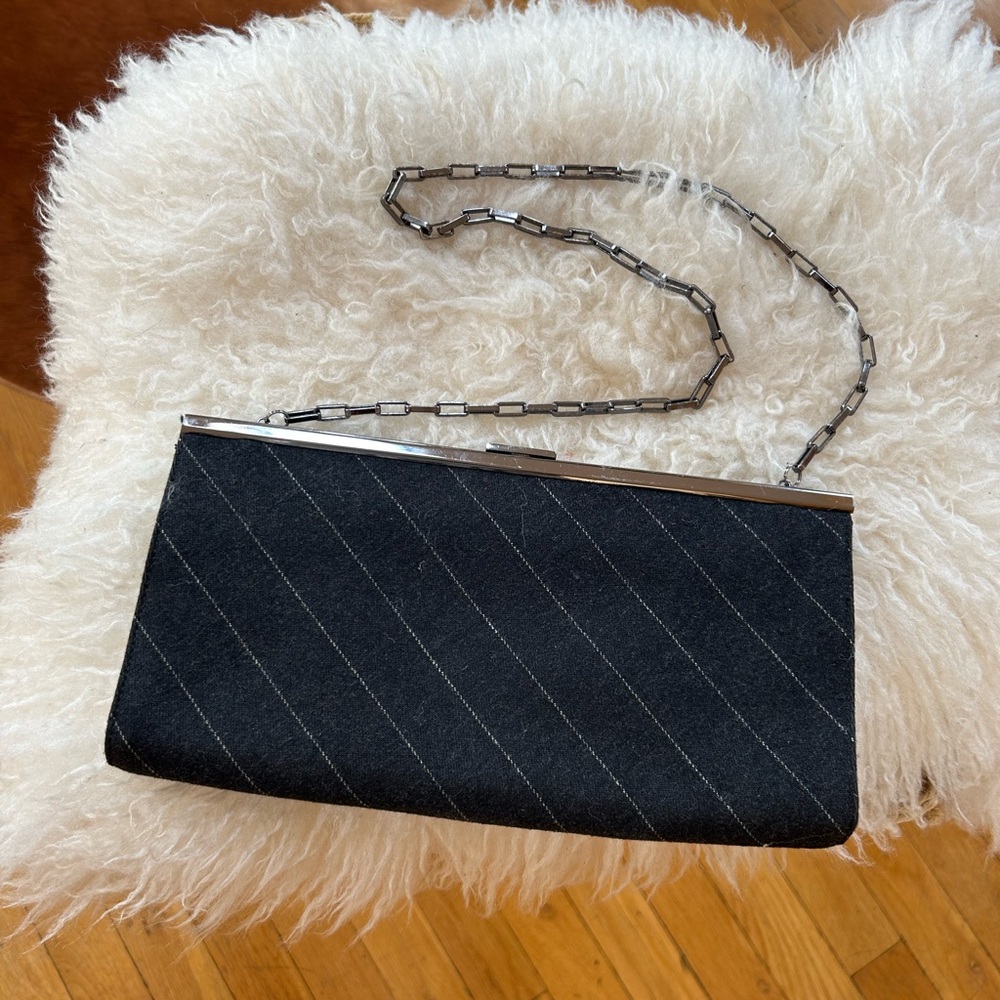 Chic Black Striped Clutch with Chain Strap